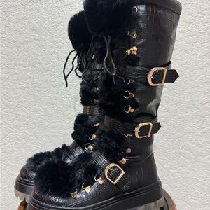 AKIRA Black Lace Up Boots with Rugged Sole